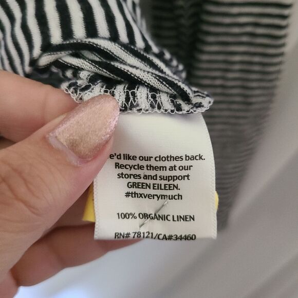 Eileen Fisher Black and White Stripe 100% Organic Linen Long Sleeve Pullover - Picture 3 of 5